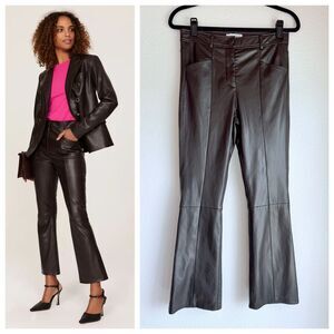 MILLY Hellena Faux Leather Cropped Kick Flare Pants in Chocolate Brown Size 6